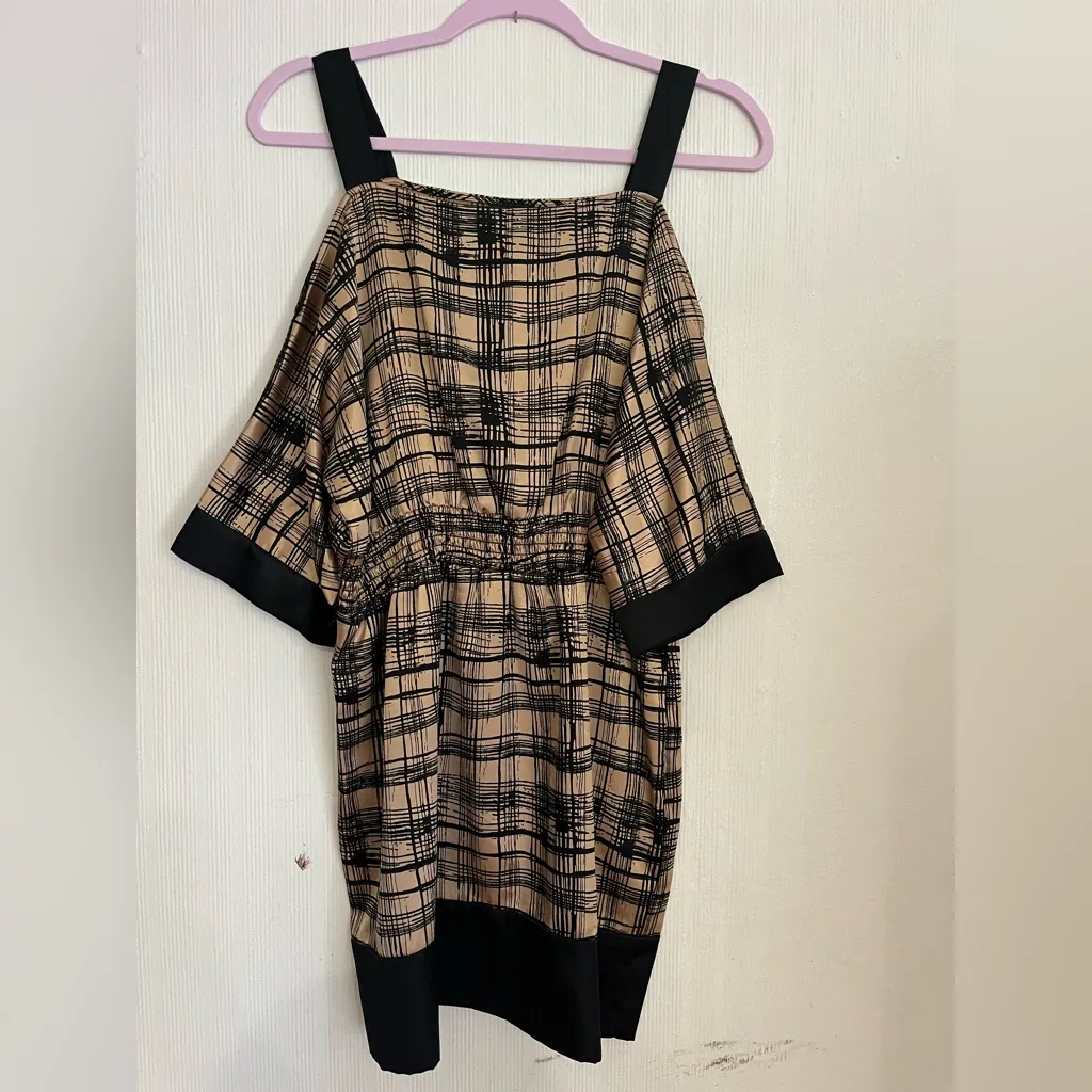 bebe Black and Tan Plaid Mini Dress - Image 2
