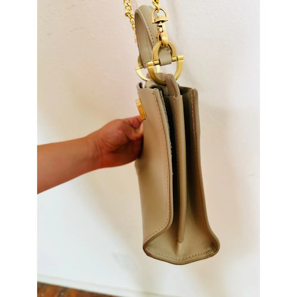 ZAC POSEN Beige Leather Accordion-Style Smoke Earthette Crossbody Bag Purse - Image 8