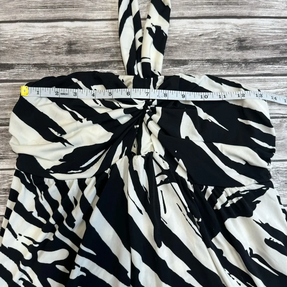 Apt 9 Women's Tropical Palm Fran Tie Halter Mini Dress M Med Medium Black Ivory - Image 10