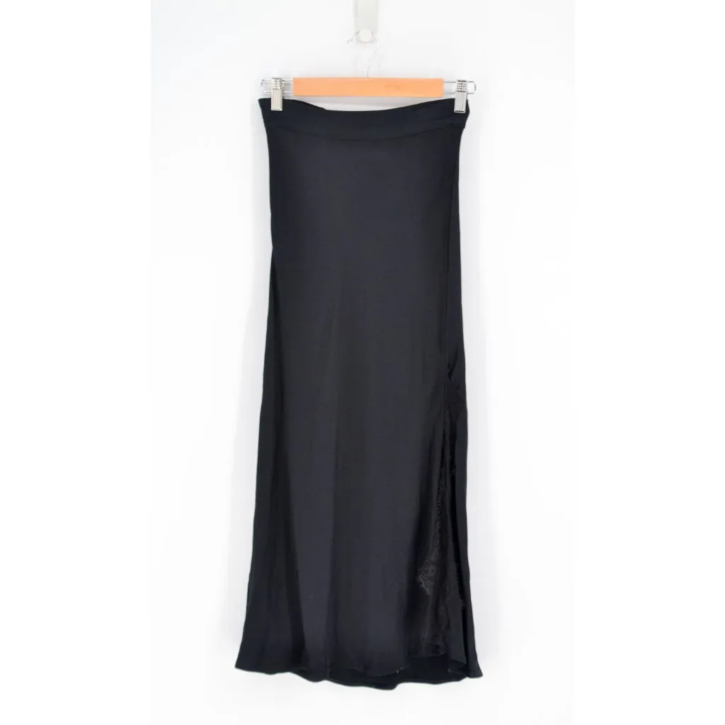 Ragdoll Slip Maxi Skirt Satin Black Lace Trim Fairycore Gothic Whimsygoth XS - Image 2