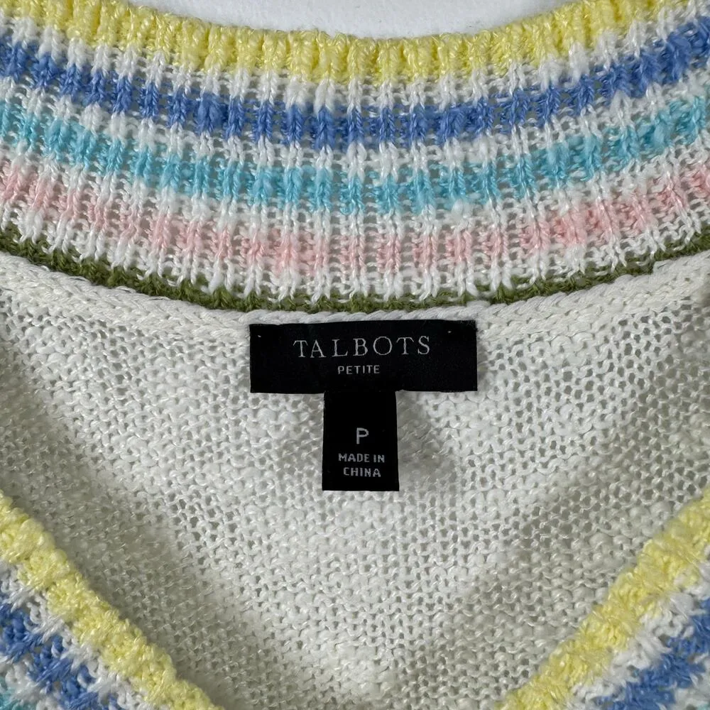 Talbots Vest Women Small P Cream Linen Cotton Spring Colorful Stripes Easter Top - Image 5