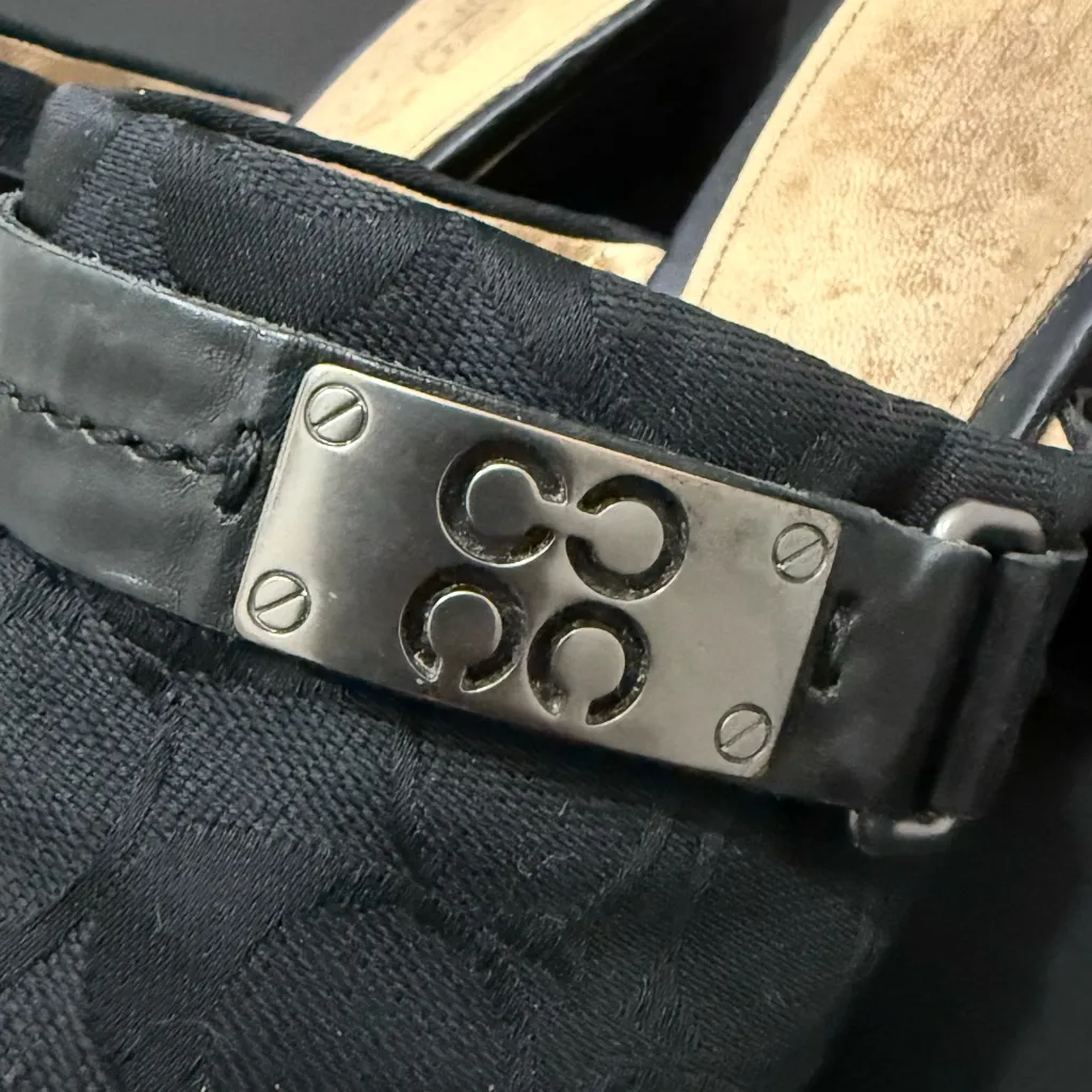 COACH Ivy Black Signature Logo Canvas Studded Wooden Platform Mule Clogs Size 9 - Image 15