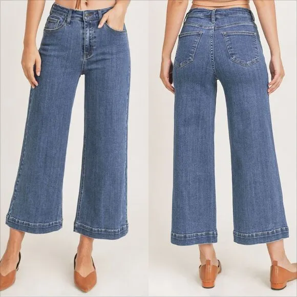 Risen Jeans High Rise Ankle Crop Wide Leg Jean Size 5/27 Stretch - Image 2