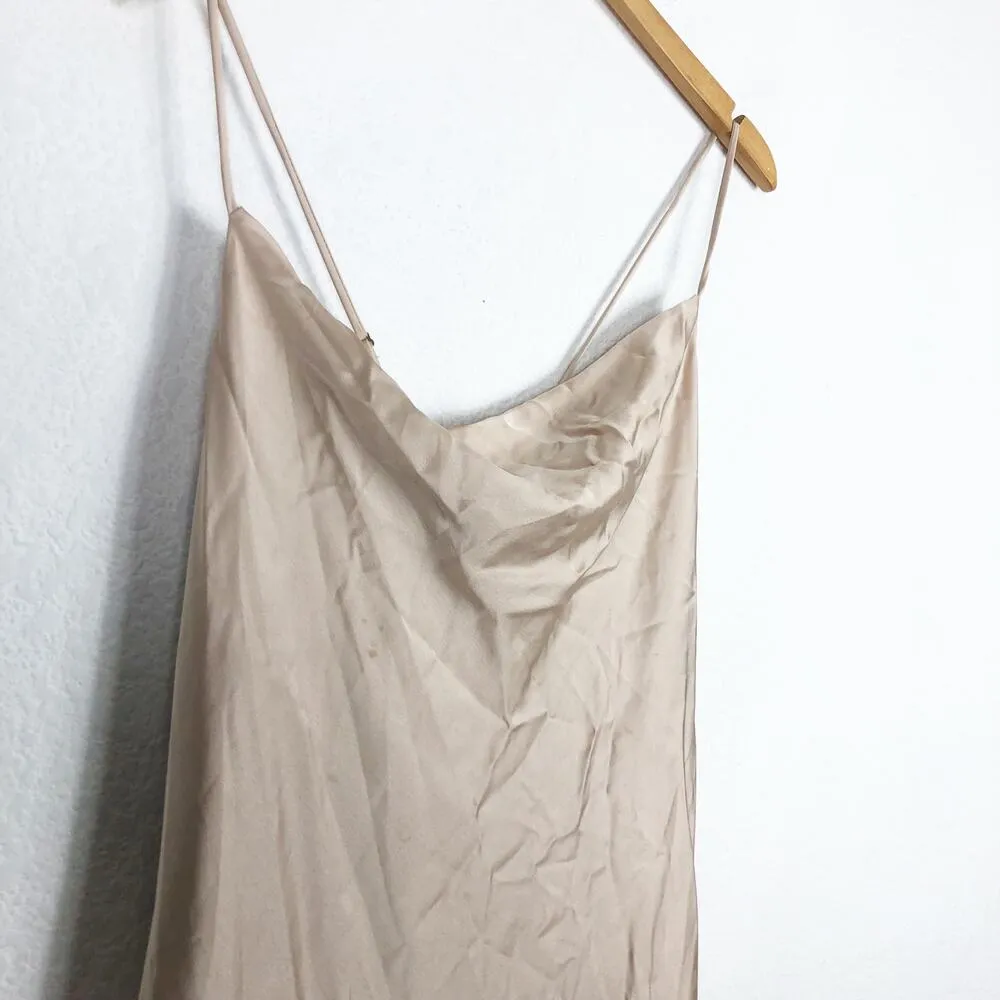 Show Me Your Mumu Verona Cowl Midi Dress Size Large Satin Slip Champagne - Image 6