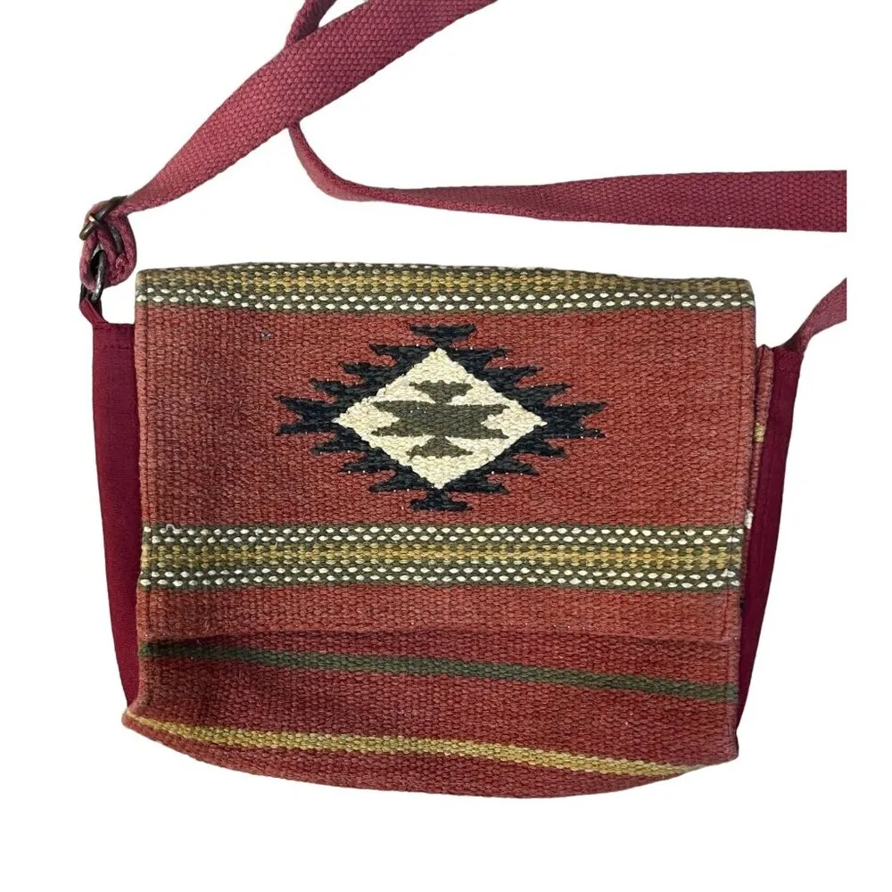 Crosstree Lane Crossbody Messenger Purse Adjustable Strap Aztec Serape Boho Brown - Image 2