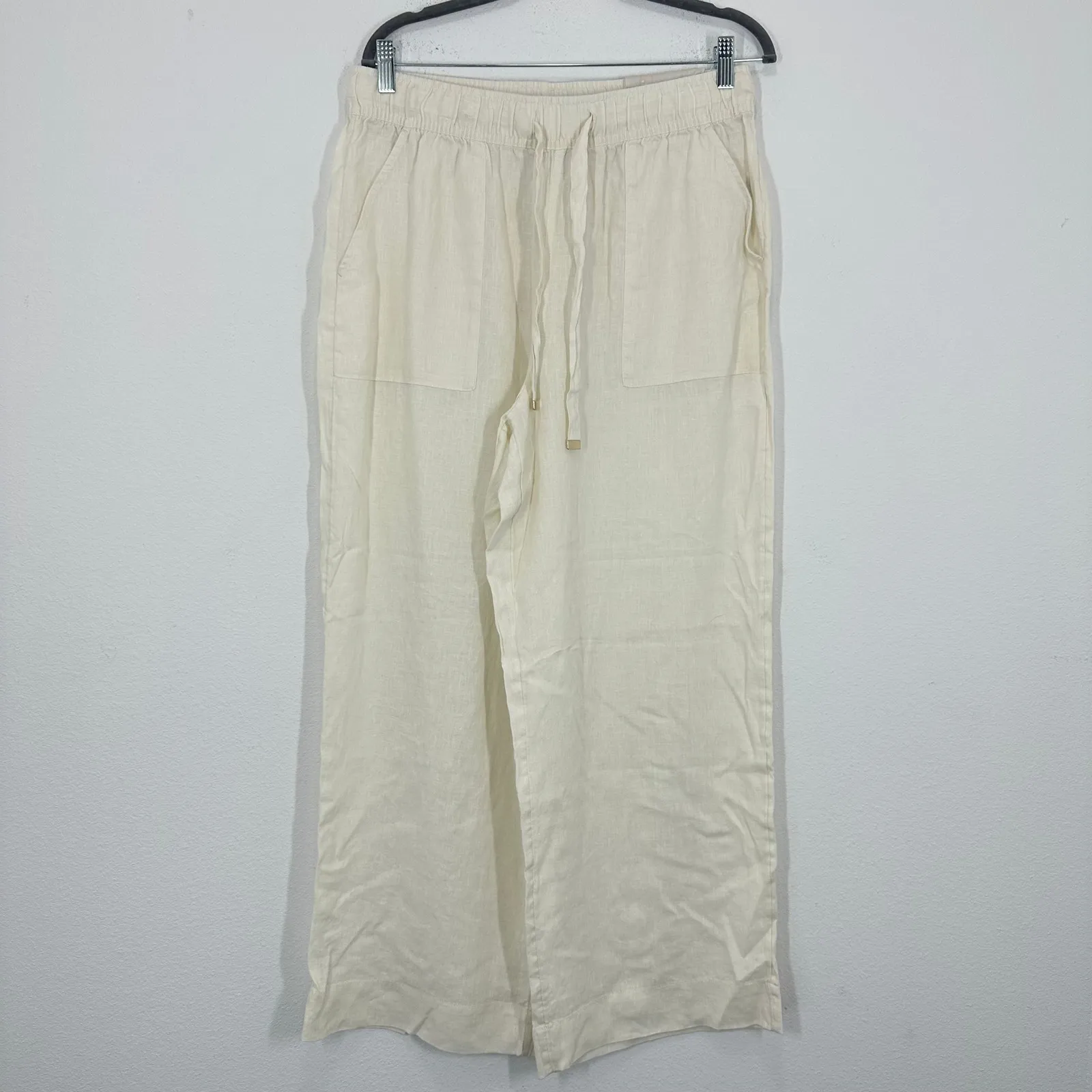 Joie High Rise Wide Leg Linen Pants Cream Size L Pull On Resort Vacation NWT - Image 2