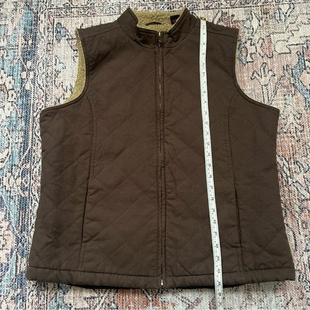 Wolverine Espresso Belmont Quilted Canvas Sherpa Lined Vest Women Size Large - Image 8