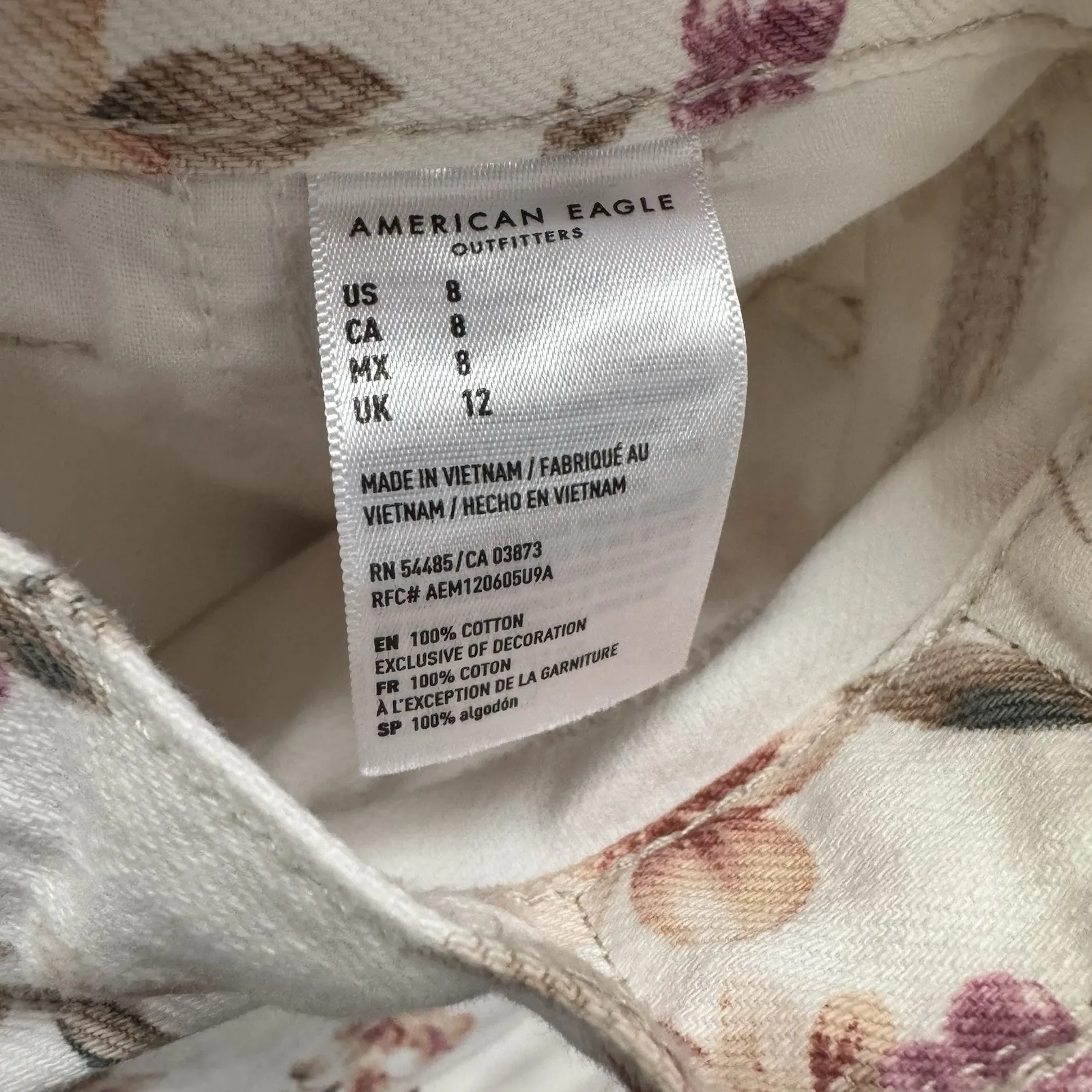 American Eagle Mom Short Womens 8 Cream Pink Floral Denim High Waist Cuffed‎ - Image 7