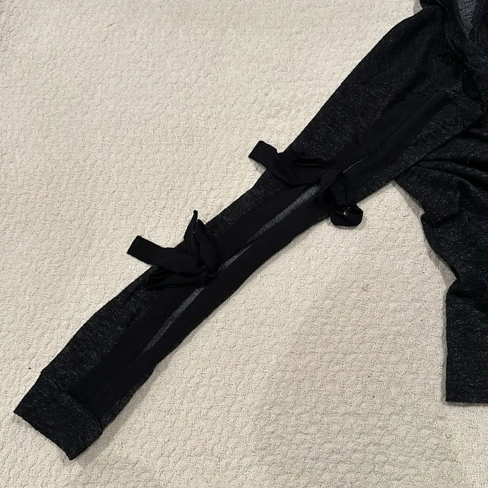 Pleione Heather Gray Black Keyhole Ribbon Tie Long Sleeve Shirt Top Size Small - Image 4