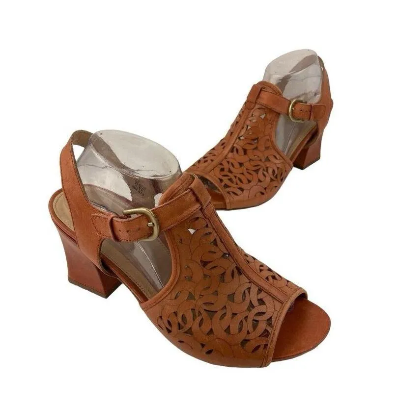 *Earthies Acadia Henna Sandals Womens 9.5 Orange Comfort Laser Cut Heeled Shoe - Image 4
