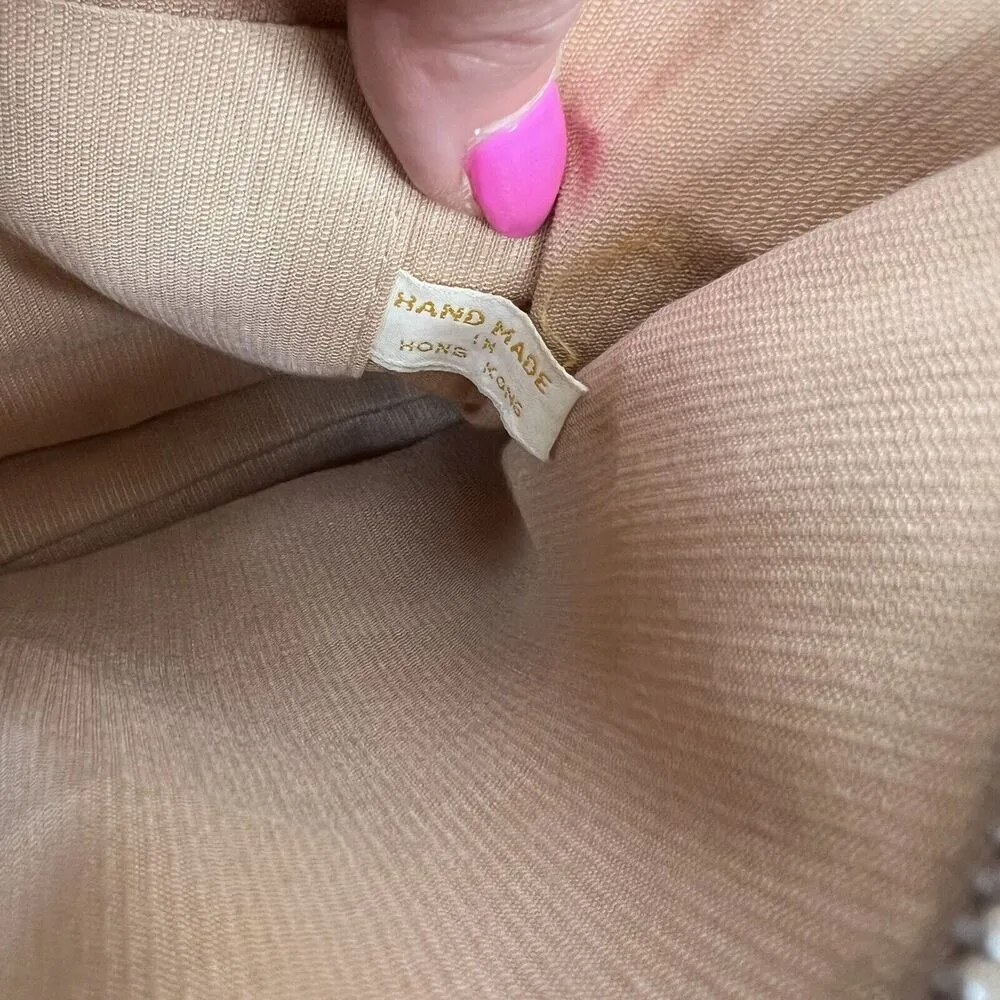 Vintage 1960's Beaded Handbag Made in Hong Kong Opaque Faceted Beige Beads Tan - Image 12