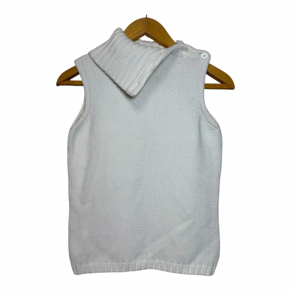 GAP VTG Sleeveless Knit Button Turtle Neck Cowl Sweater Vest Y2K White Size S - Image 2