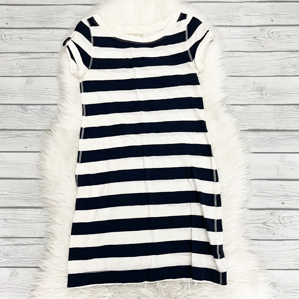 Banana Republic White and Navy Striped Tee Shirt Dress - Image 2