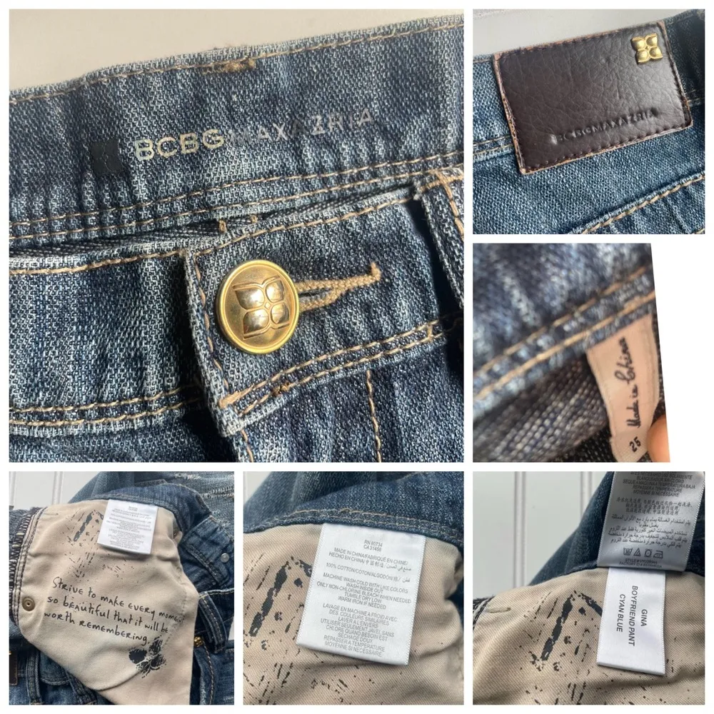 BCBGMAXAZRIA Distressed Boyfriend Jeans Gina Cyan Blue Size 25 oversized 30W - Image 3