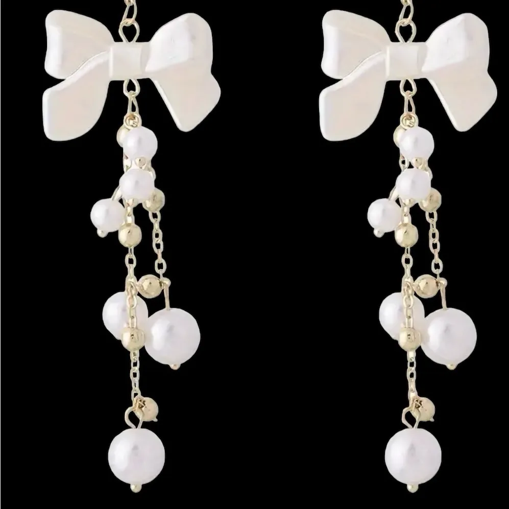 Retro Style‎ Bow Decor Faux Pearl Tassel Earrings *Fashion Earrings Gold - Image 11