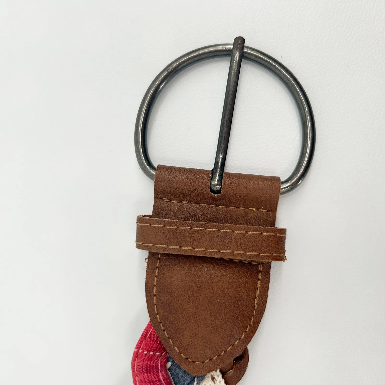 Womens Braided Crochet Americana Western Faux Leather Belt Size 13 D Ring Buckle Brown - Image 6