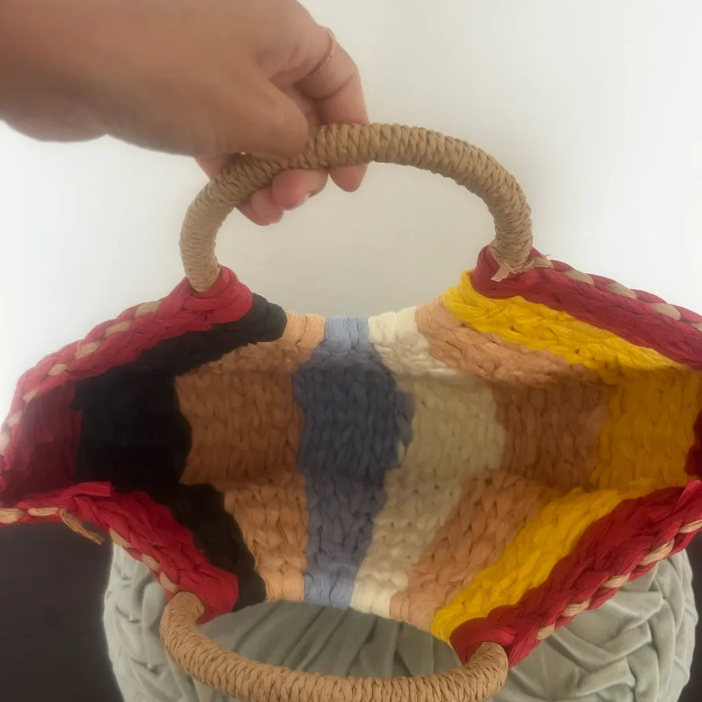 Colorful Woven Handbag with Rope Handles Red - Image 2