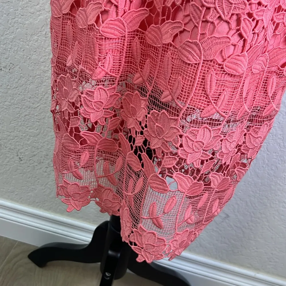 Bardot RTR Coral Embroidered Lace Halter Midi Dress Fully Lined (8) EUC - Image 5