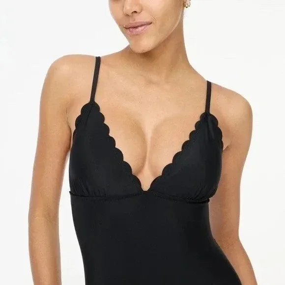 J. Crew Black Scalloped Trim One Piece Swimsuit Bathing Suit XS - Image 3