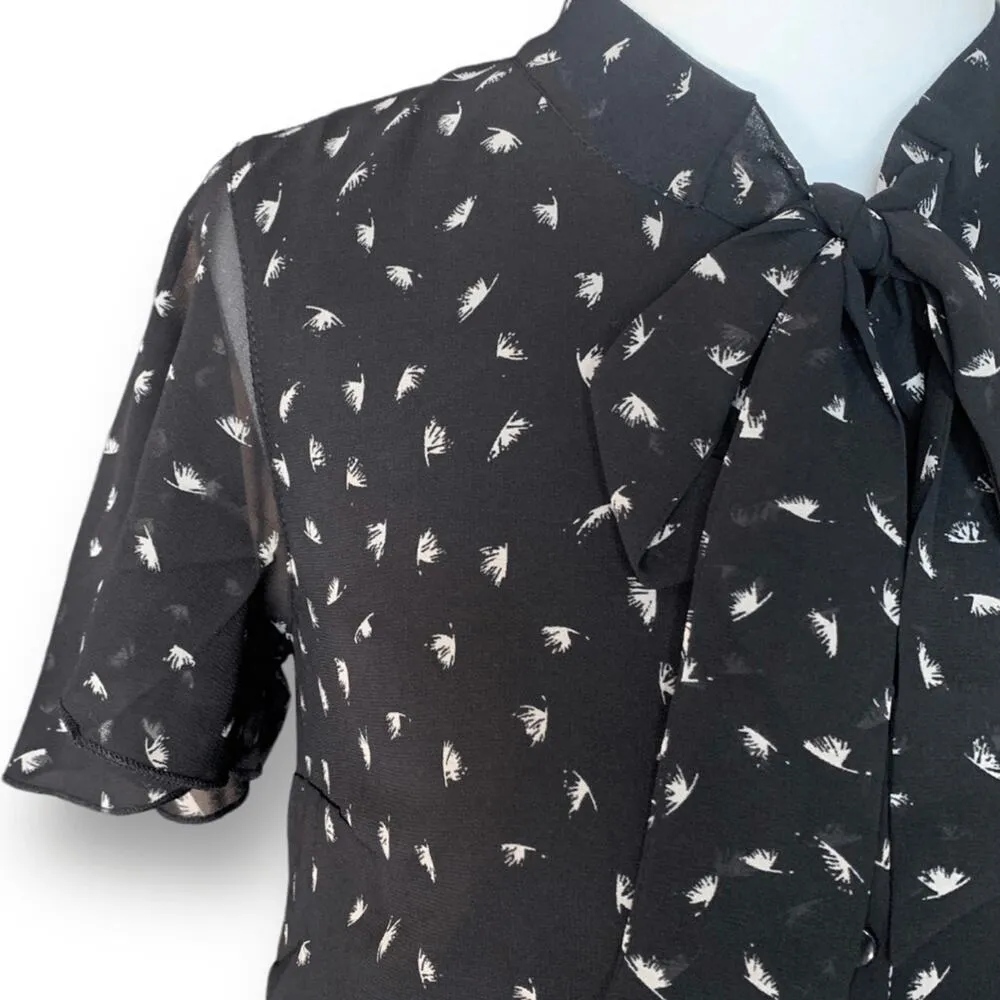 ModCloth Black Dandelion Maxi Dress XS Tie Neck Sheer Flutter Sleeve Feminine - Image 9