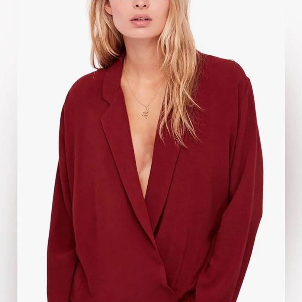 Free People Elsa lace inset deep vneck long sleeve oversized terracotta bodysuit - Image 2