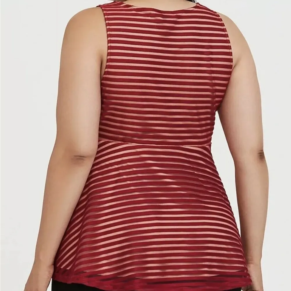 Red Shadow Stripe Peplum Top Tank Blouse Sleeveless Tummy flare Size 00 - Image 4