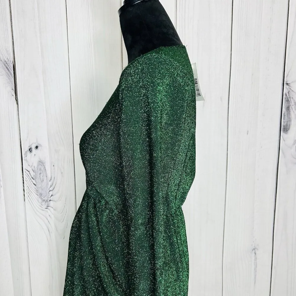 NWT Flounce Club London Jersey Wrap Front Mini Dress Sparkle Green Sz US 6 UK 10 - Image 6
