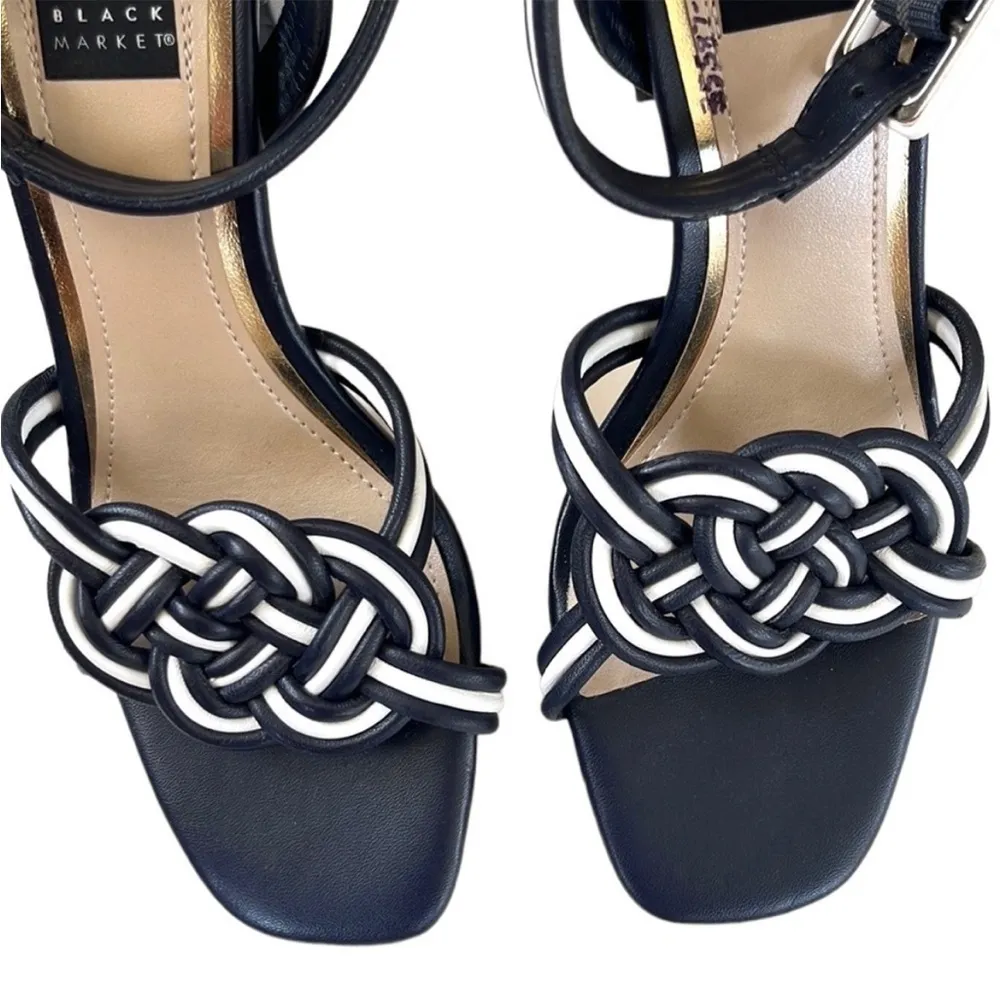 Like New White House Black Market Leather Nova Mixed Knot Heeled Sandals - Image 2