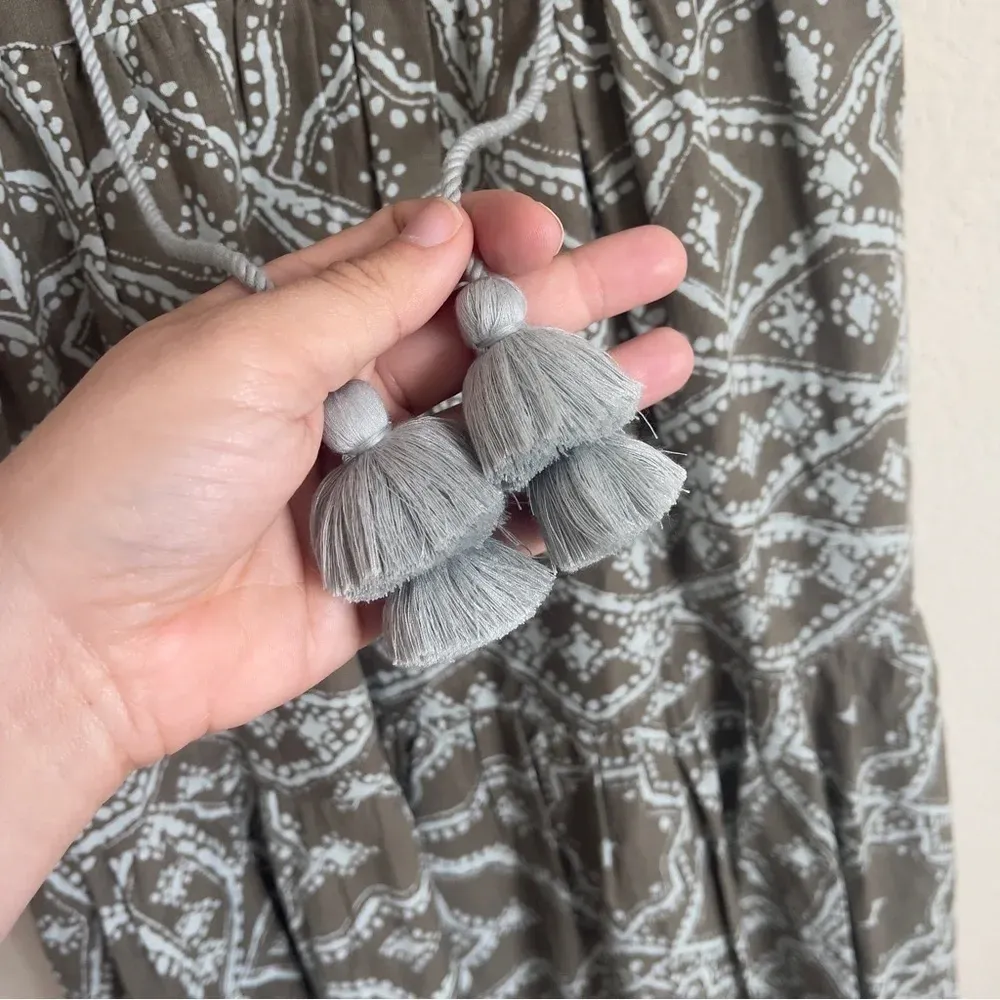 Omika Anthropologie Floral Ruffled Tunic Maxi Dress Sleeveless Tassels green Size XS - Image 7