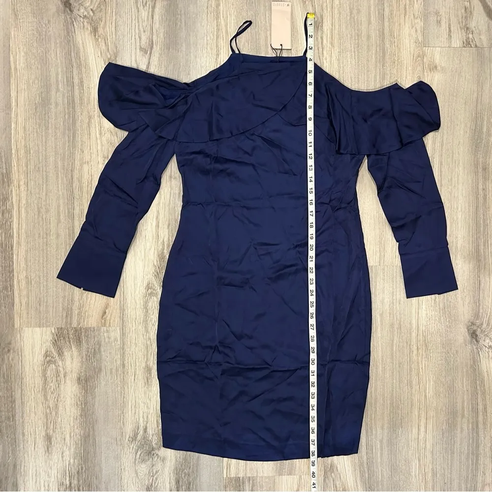 NWT SuperTrash ST Studio Navy Ruffle Off Shoulder Long Sleeve Mini Dress Size S Blue - Image 2