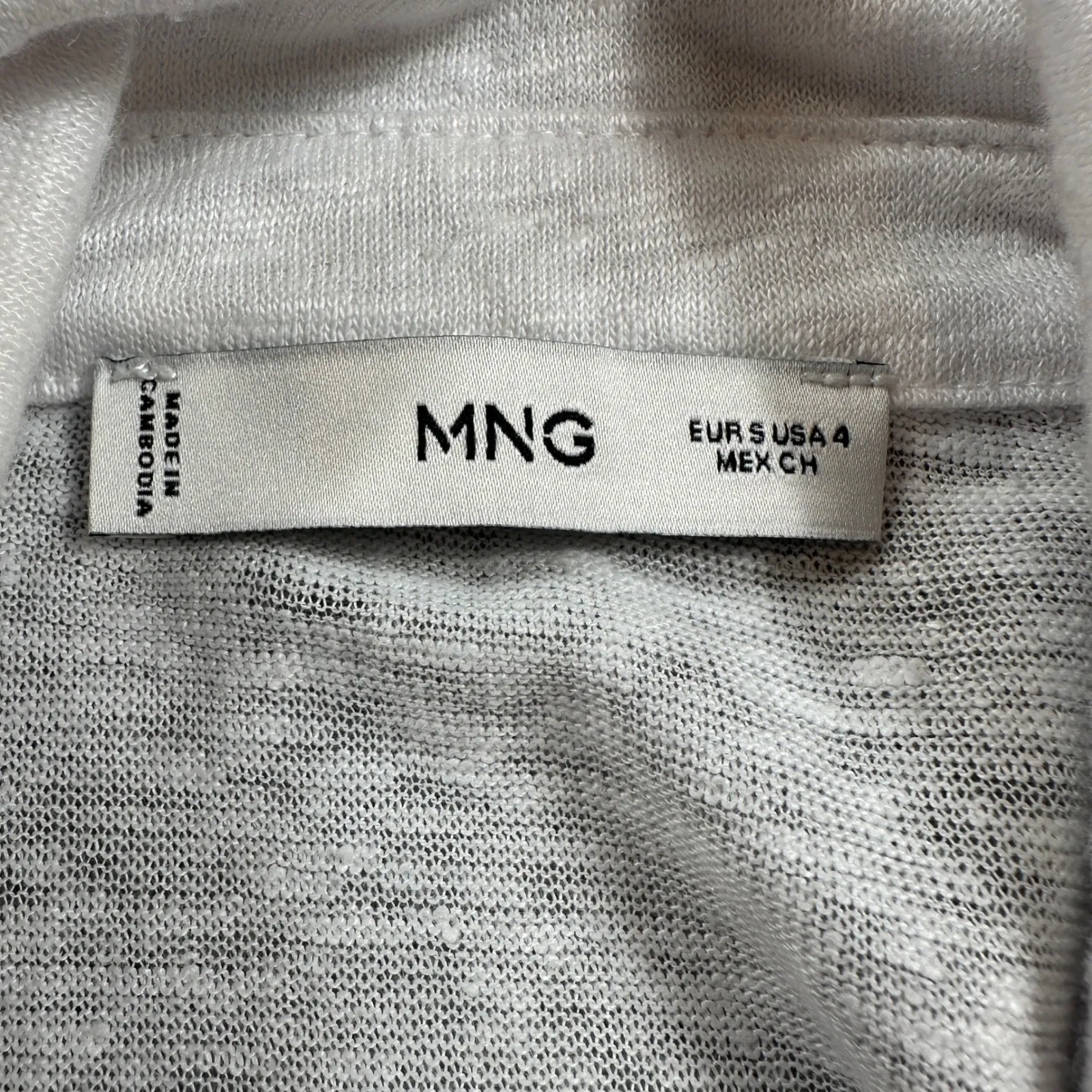 MNG Mango Linen Shirt Blouse Women 4 (S) White Button Down Long Sleeve Collar - Image 4