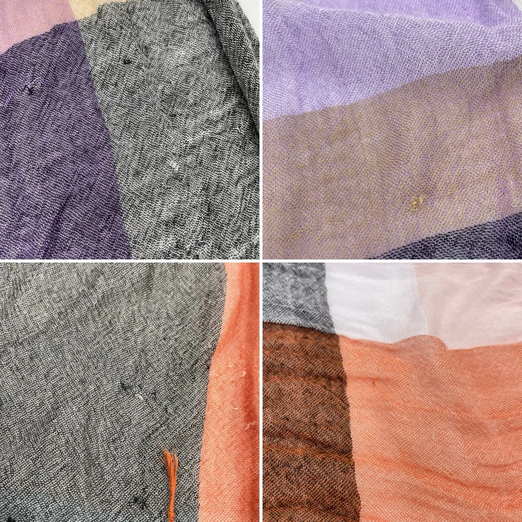 Gauzy Scarves Set of 5 Mixed Long Infinity Paisley‎ Fringe Raw Edge Floral Plaid Purple - Image 8