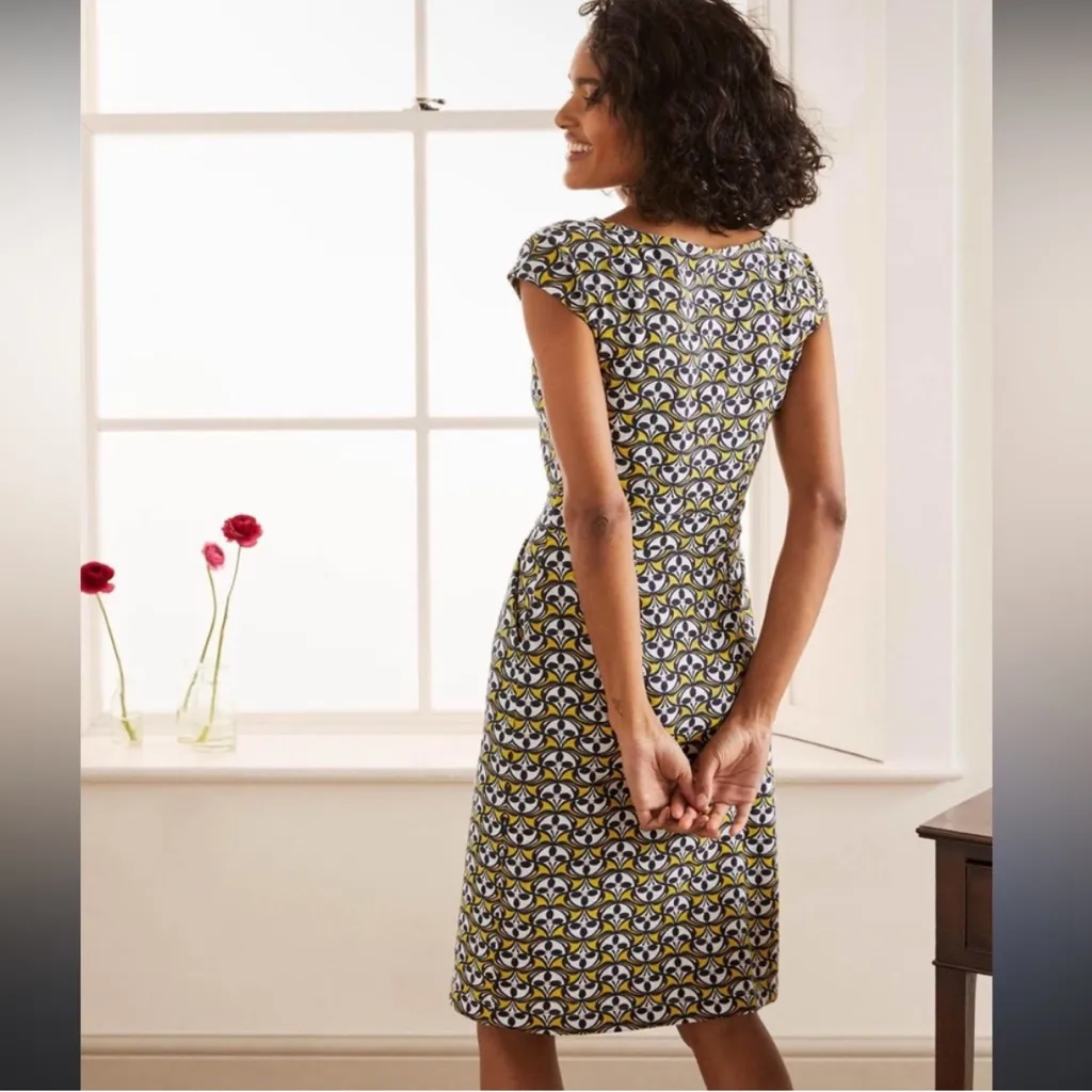 Boden 14 Florrie Jersey Midi Dress Olive Oil Floral Geometric Preppy Yellow Purple - Image 6