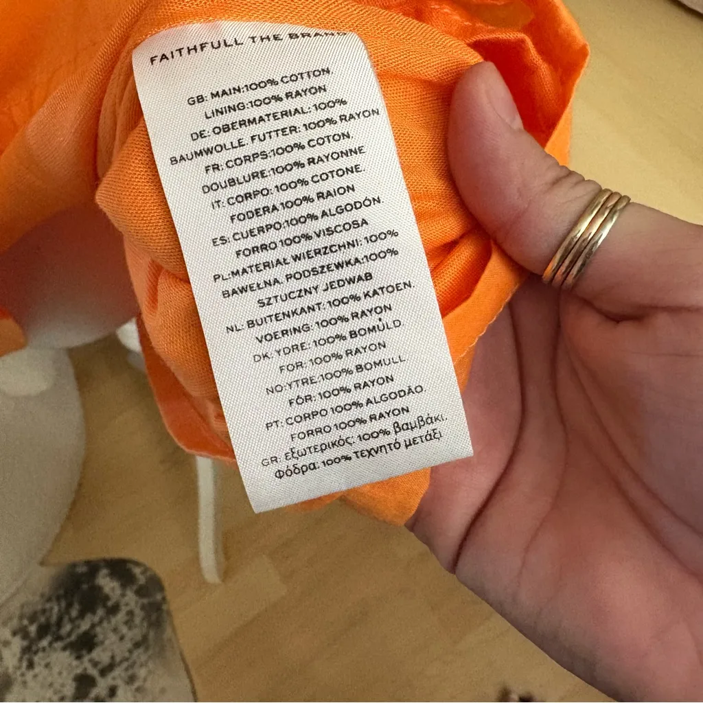 FAITHFULL THE BRAND Viola Mini Smocked‎ Dress In Orange Size Medium - Image 7