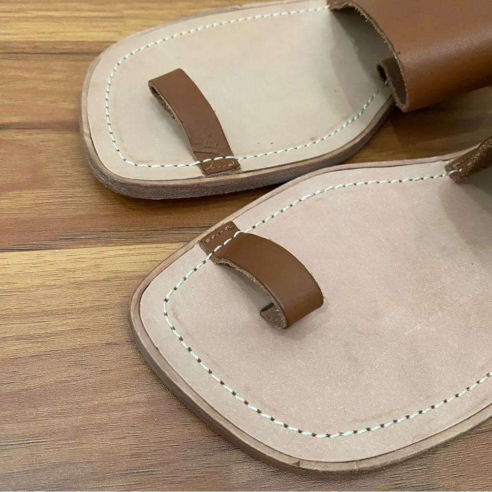 BANANA REPUBLIC Toe Ring Tan Brown Genuine Leather Ankle Strap Flat Sandals 9M - Image 12