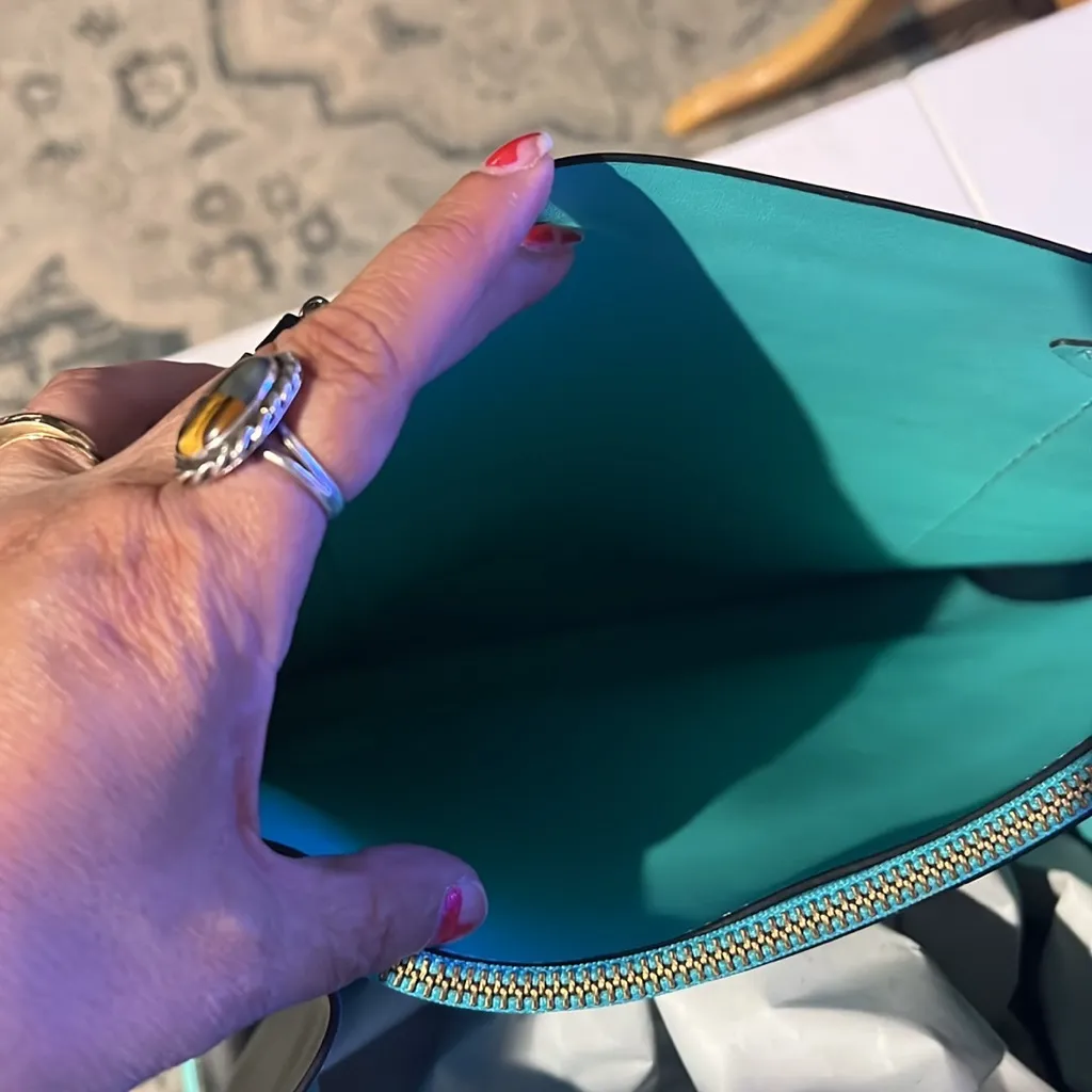 Kate Spade Elodie Black and Teal Tote Bag 12x12x6 - Image 4