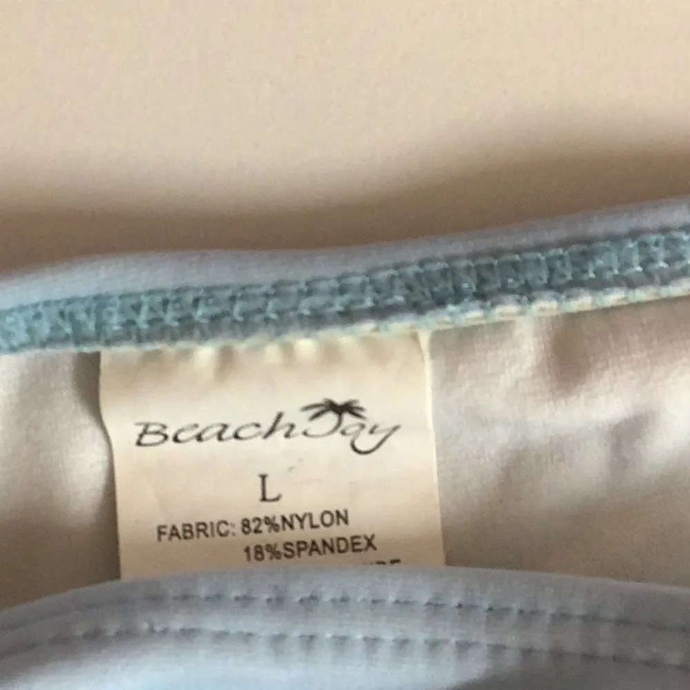 Beach Joy Size Large Light Blue Floral and Striped Side Tie Bikini Bottom. - Image 4