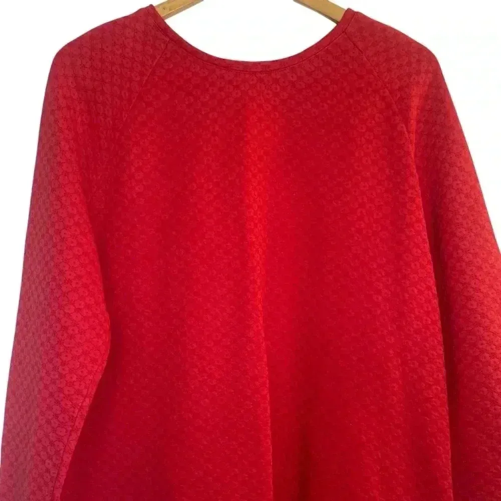 J Jill Red Textured Quilted Cotton Long Sleeve Sweatshirt XL Holiday Valentine’s - Image 2