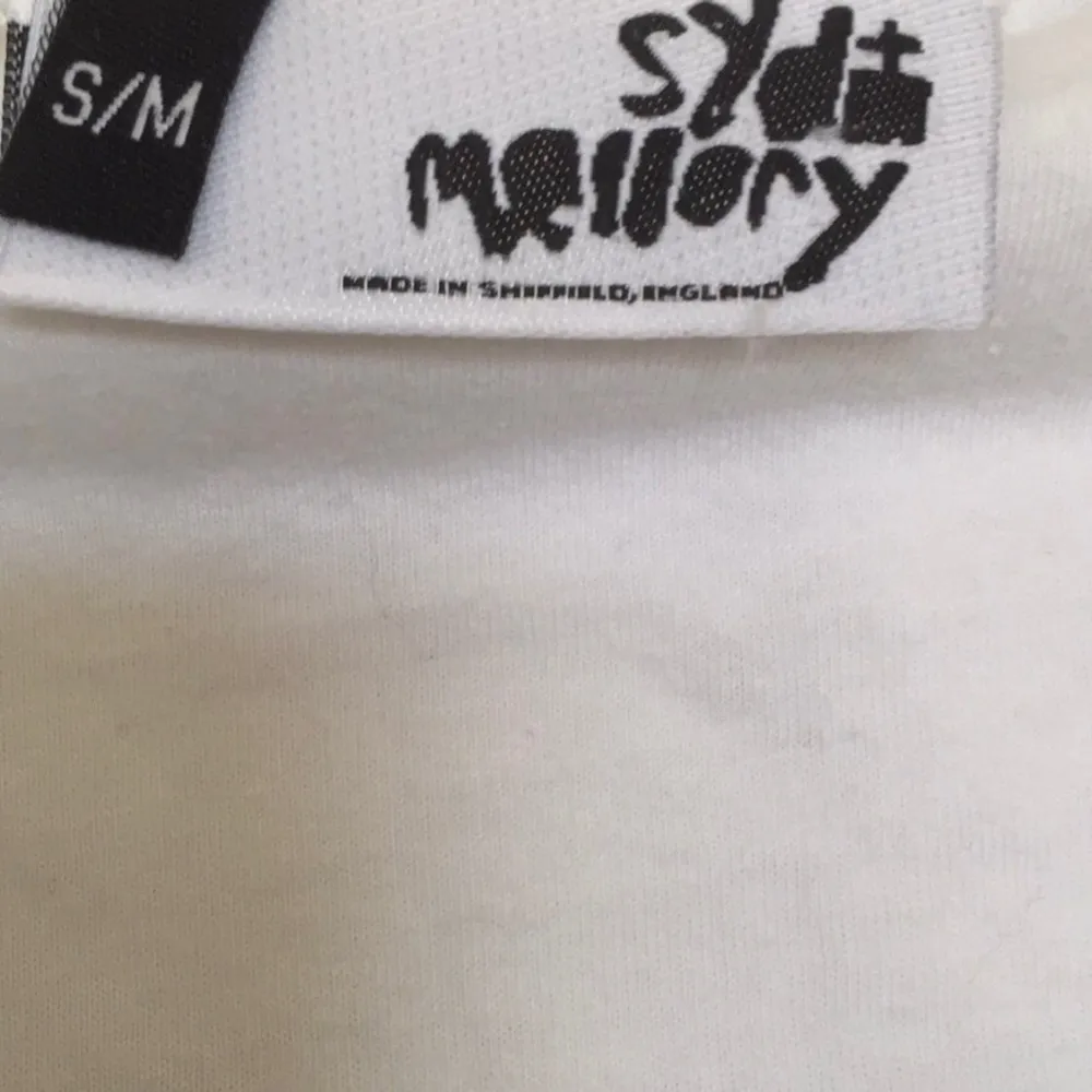 Syd + Mallory Leather Wink Eye Crop Tee Varsity Baseball Jersey 3/4 Sleeve Shirt White - Image 4