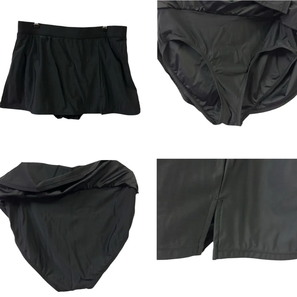 Black High Waist Aqua Green Swim Skirt Skort Front Side Slit Swimsuit Bottom L - Image 2