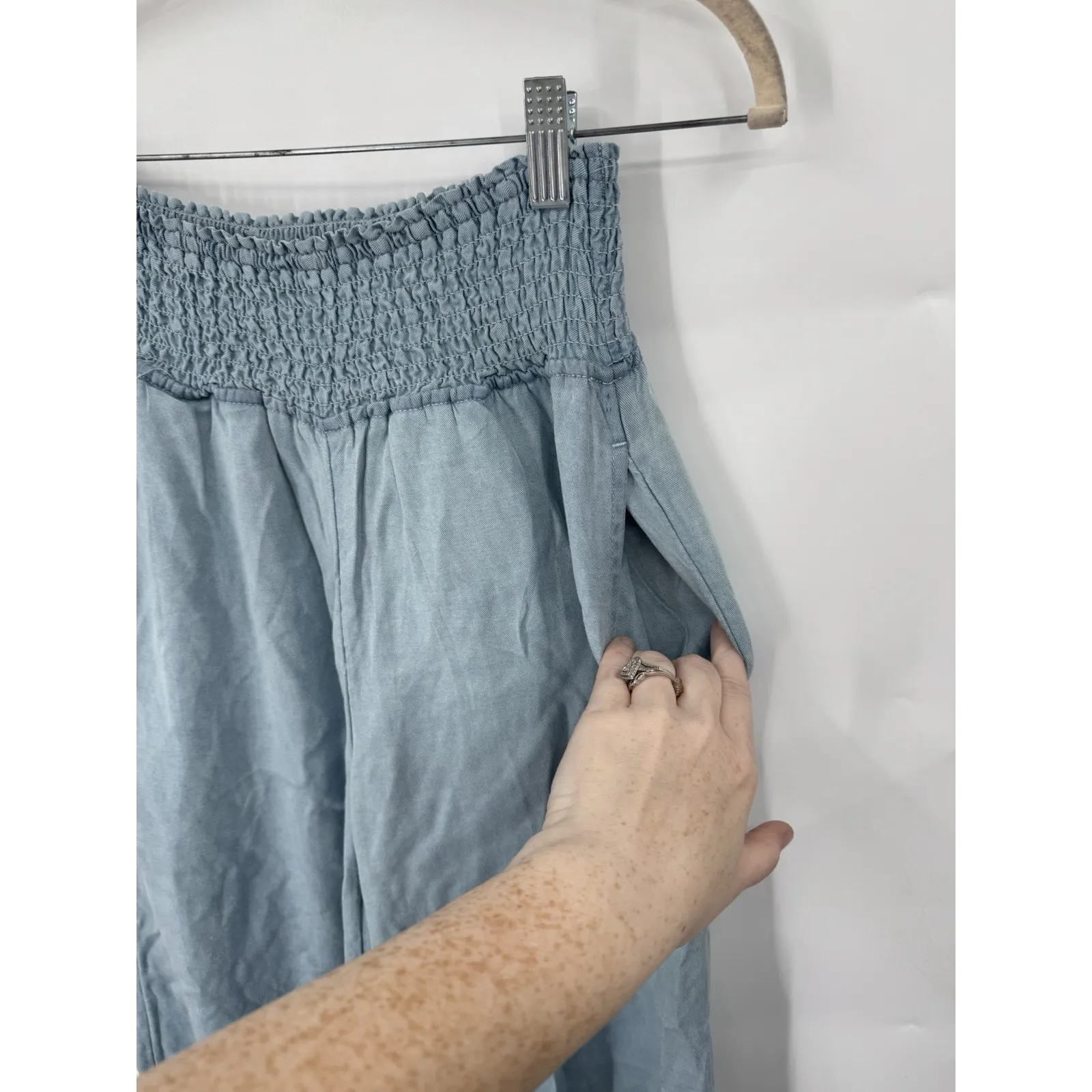 Joie Lyocell Wide Leg Pant Women XS Blue Smocked Whimsical Peasant Beach Casual - Image 6