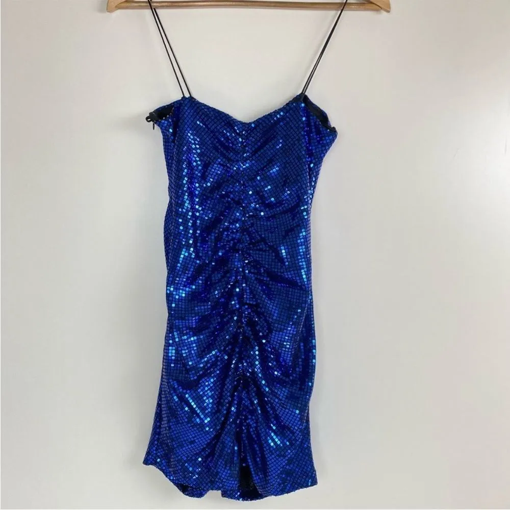 Zara Sparkly Blue Draped Spaghetti Strap Mini Dress Size small Blogger - Image 6