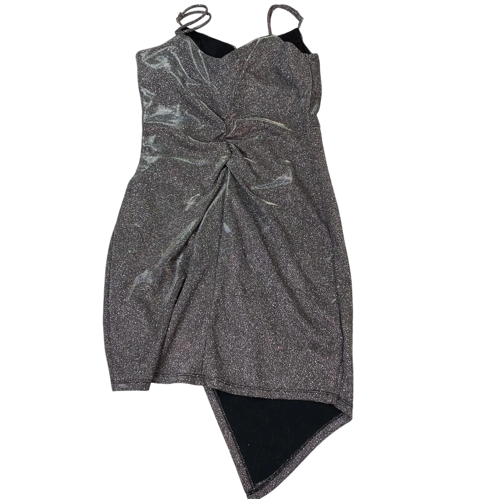 Honey and Rosie Dress Size Medium Asymmetrical Silver Pink Metallic Shimmer - Image 9