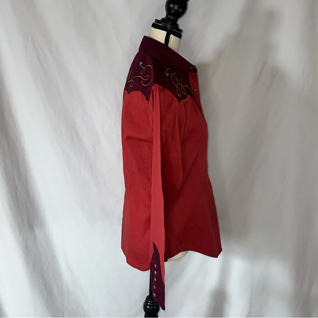 Rock & Roll Cowgirl Western Shirt Medium Bucking Bronco Embroidery Pearl Snap - Image 5