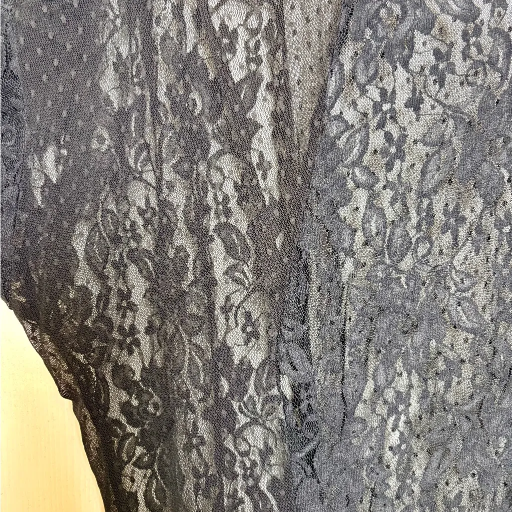 Black Sheer Lace Floral Overlay Top Gothic Romantic Plus Size 1X - Image 5