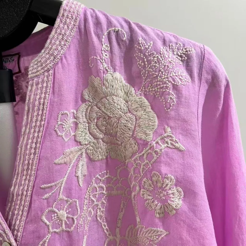 NWOT Johnny Was Osiris Relaxed Embroidered Floral Ramie Top Shirt Blouse S - Image 5