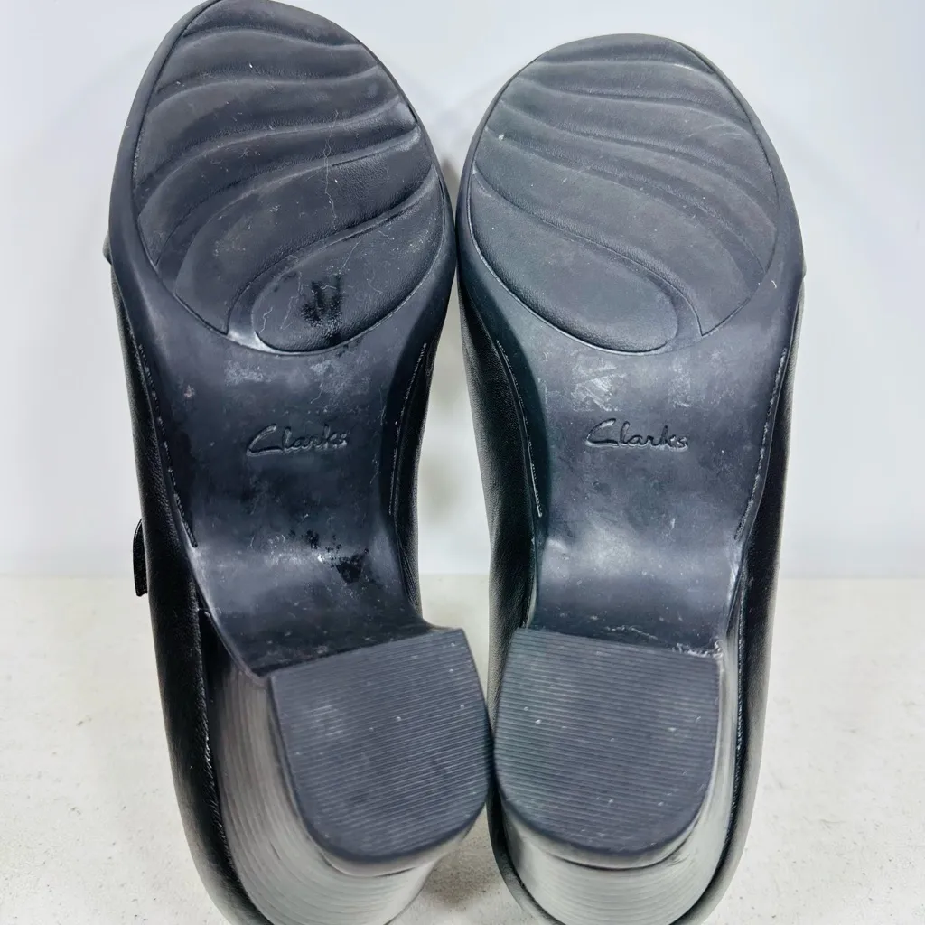 Clarks Womens Rosalyn Wren Mary Jane Pump Size 9N Black Leather Block Heel - Image 7