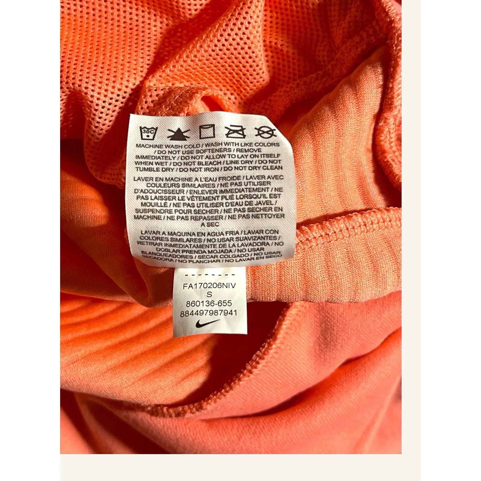 NIKE Women's S Dri-Fit Coral Pink Cropped Pullover Hoodie Sweatshirt Bubble Rib - Image 6