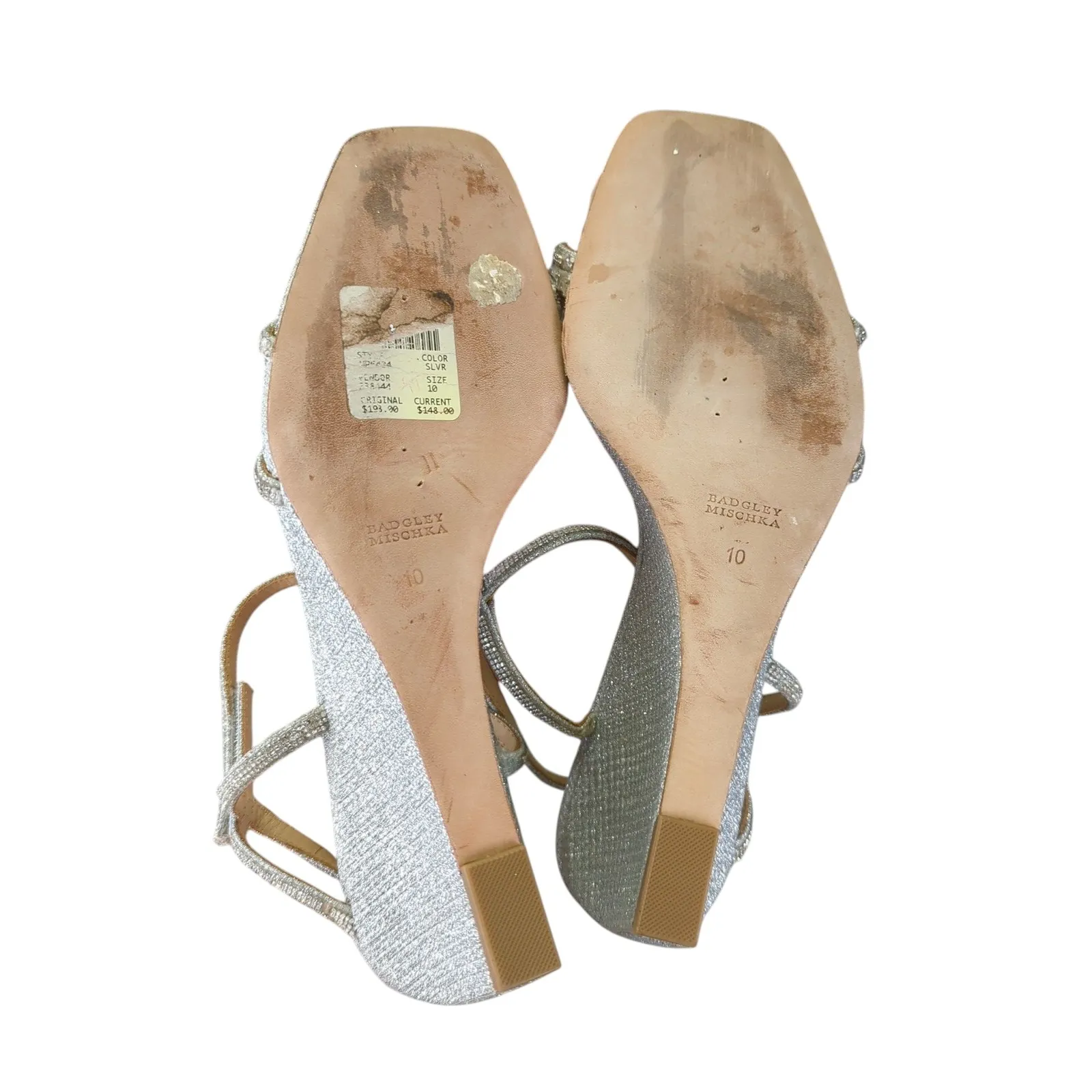 Badgley Mischka Unity Wedge Heels Womens Silver Embellished Strappy Sandals 10‎ - Image 7