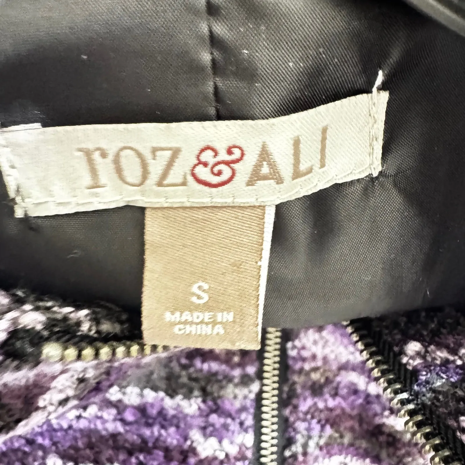 Roz & Ali Women's Purple‎ Gray burcle Striped Textured Zip Front Jacket Size S - Image 3